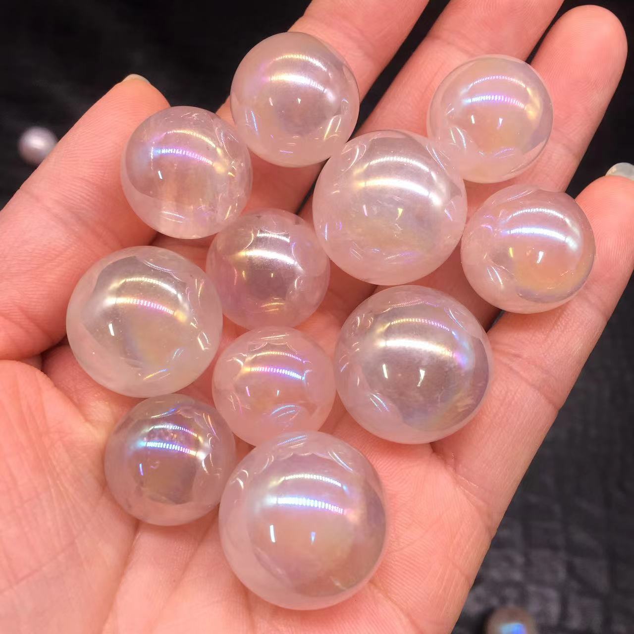 Rainbow Angel Aura Pink Quartz Crystal Beads Sphere Ball Healing Decoration 100g