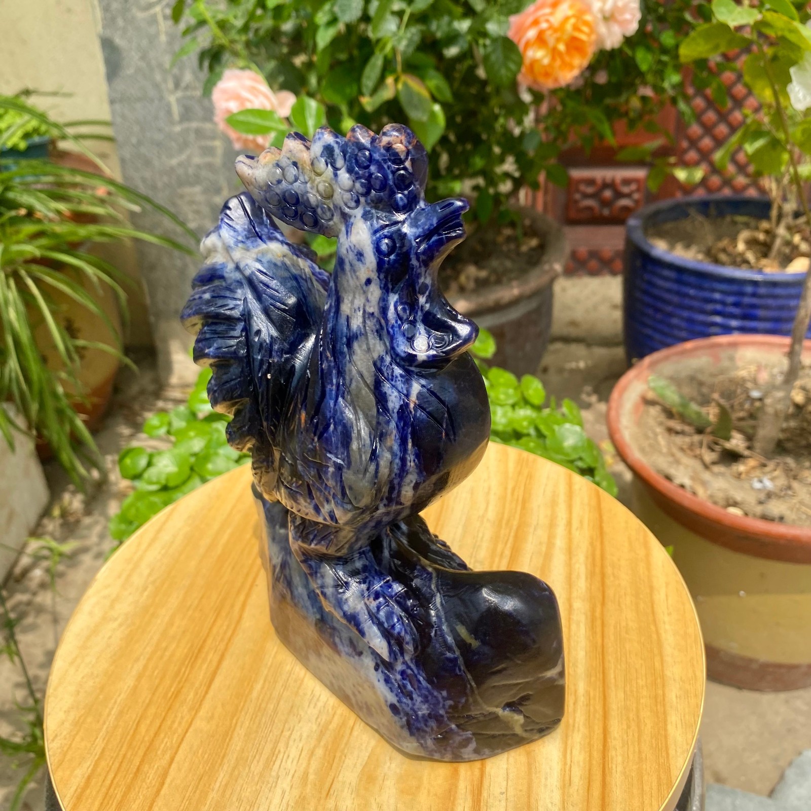 4.3LB Natural blue patterned stone carving rooster statue crystal Healing Stone