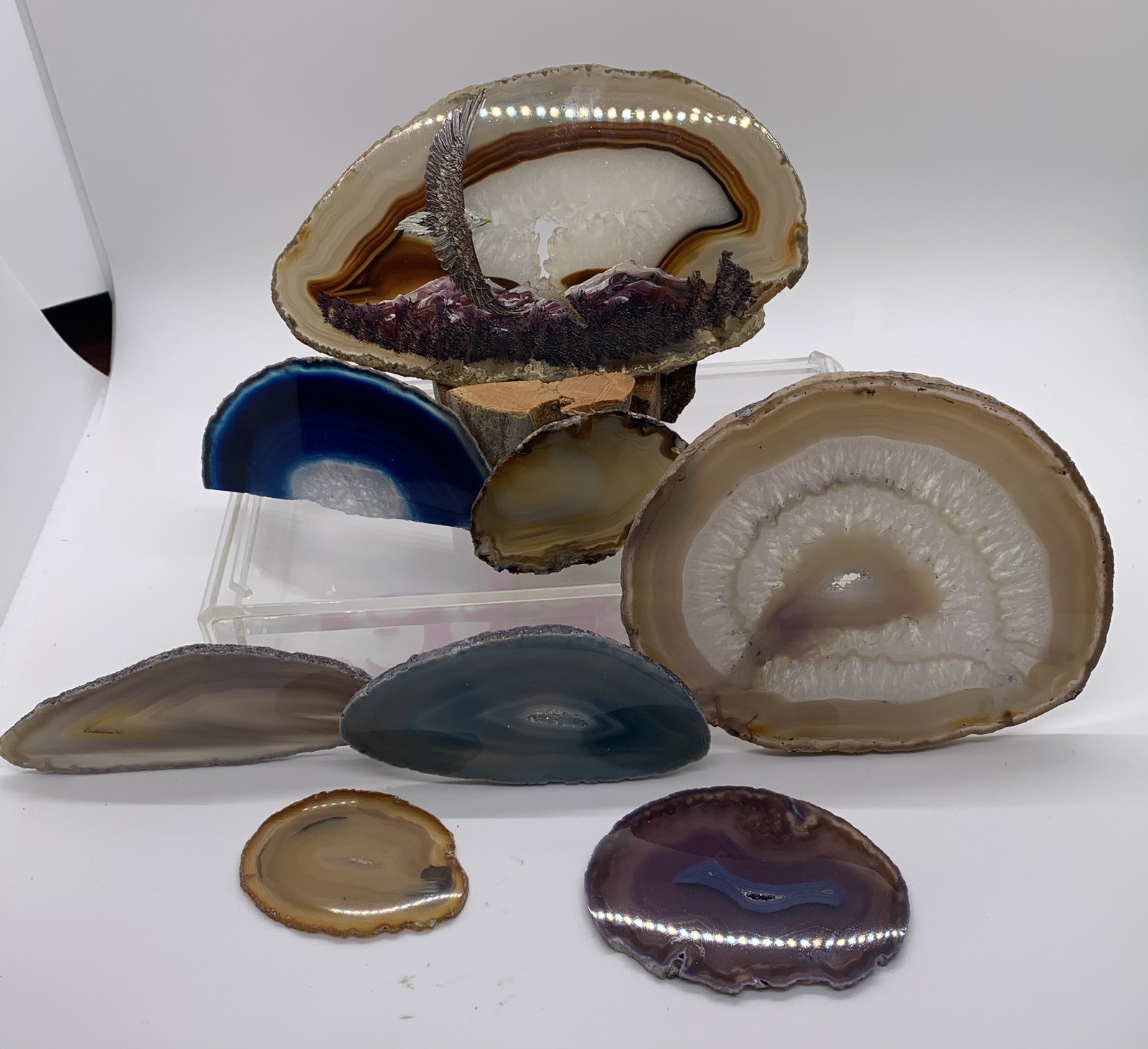 Mixed Lot Of 8 Geode Slices, Polished, Various Sizes