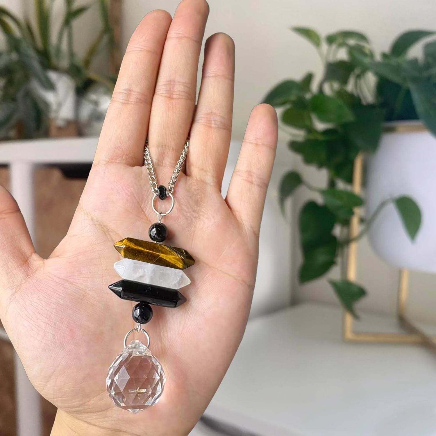 Crystal Hanging Car Charm,Cute Healing Stones Car Decor for Rear View Mirror,Boh