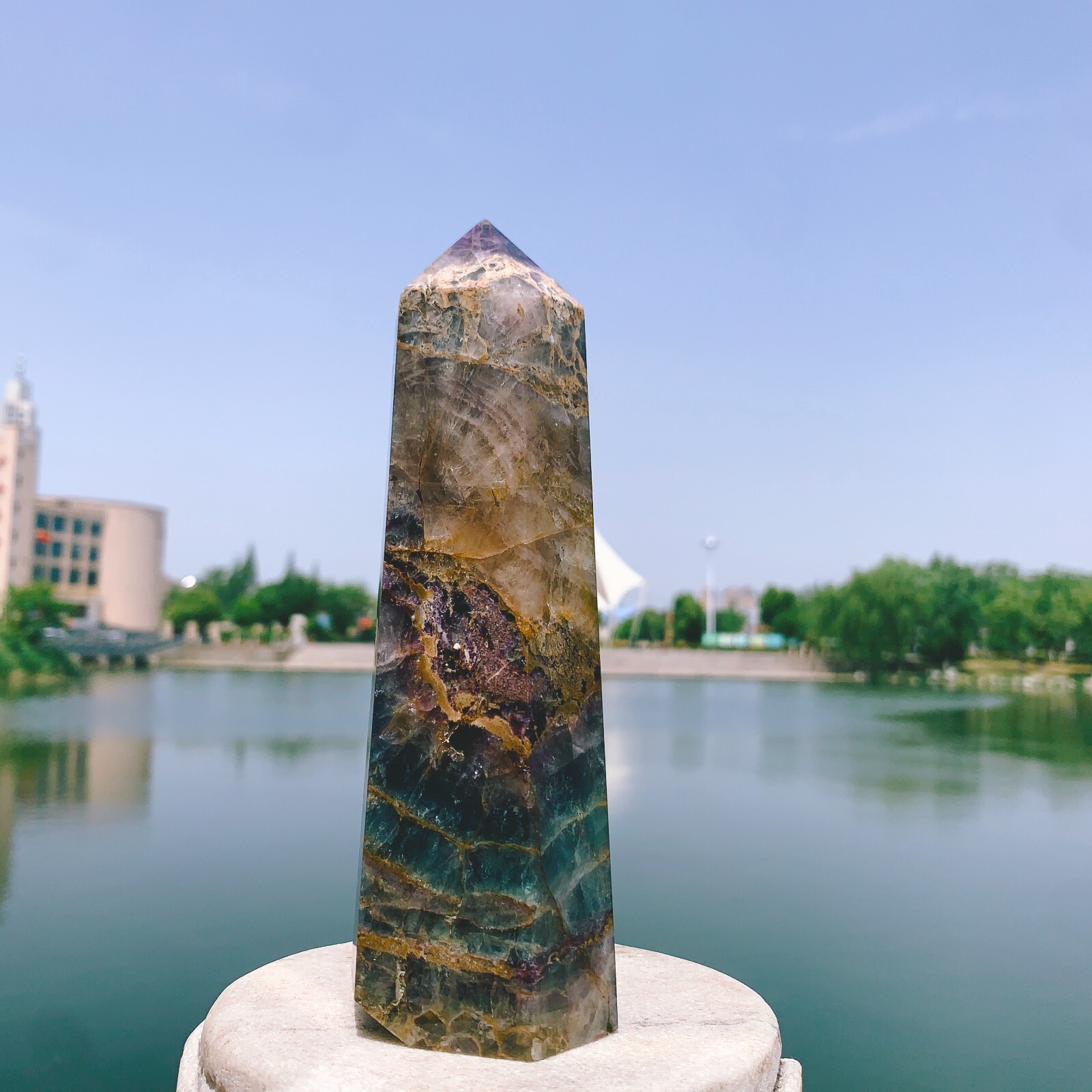 1.92LB Natural color fluorite crystal obelisk point specimen healing