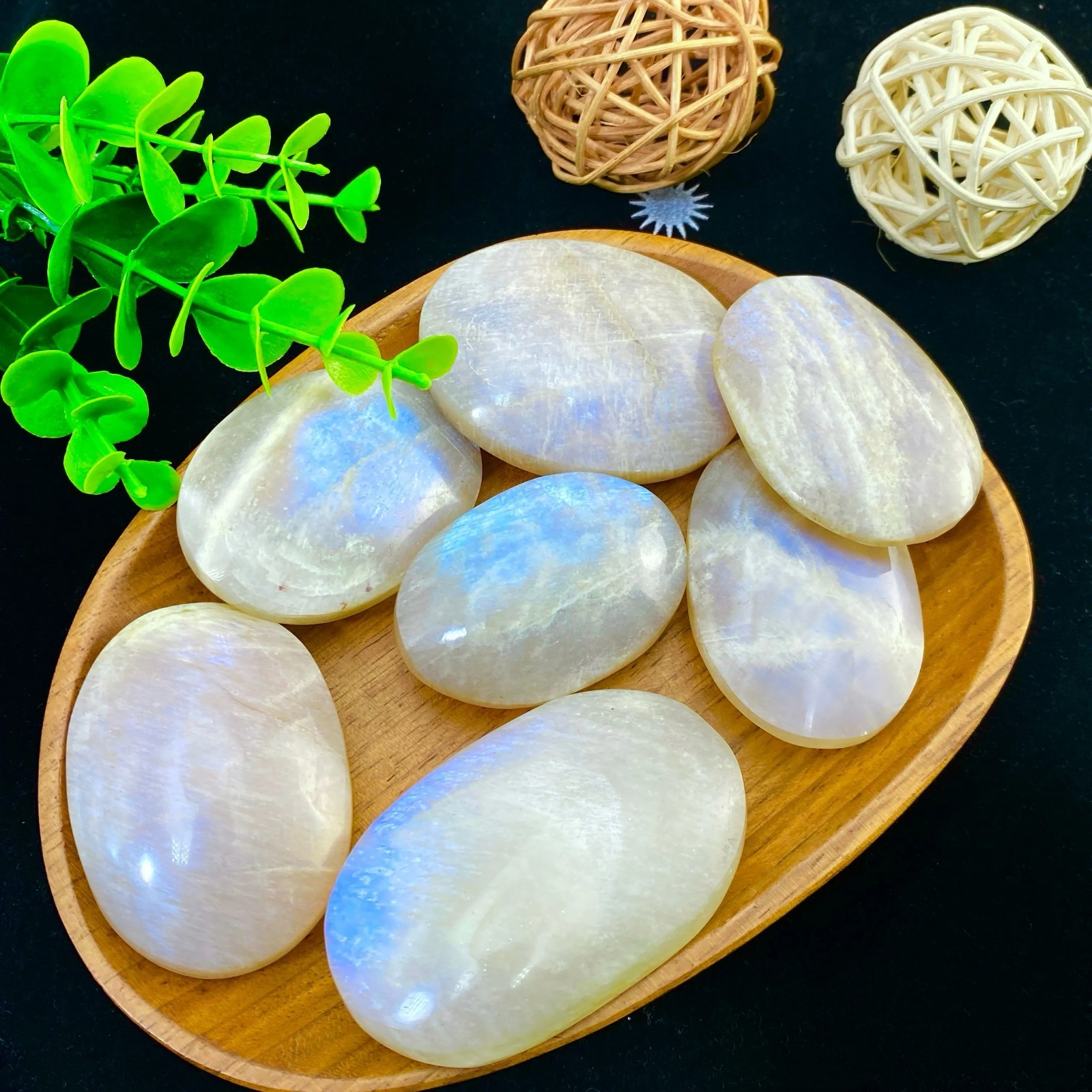 Natural Moonstone Palm Stone Sun & Moon Polished Healing Crystal Worry Stone