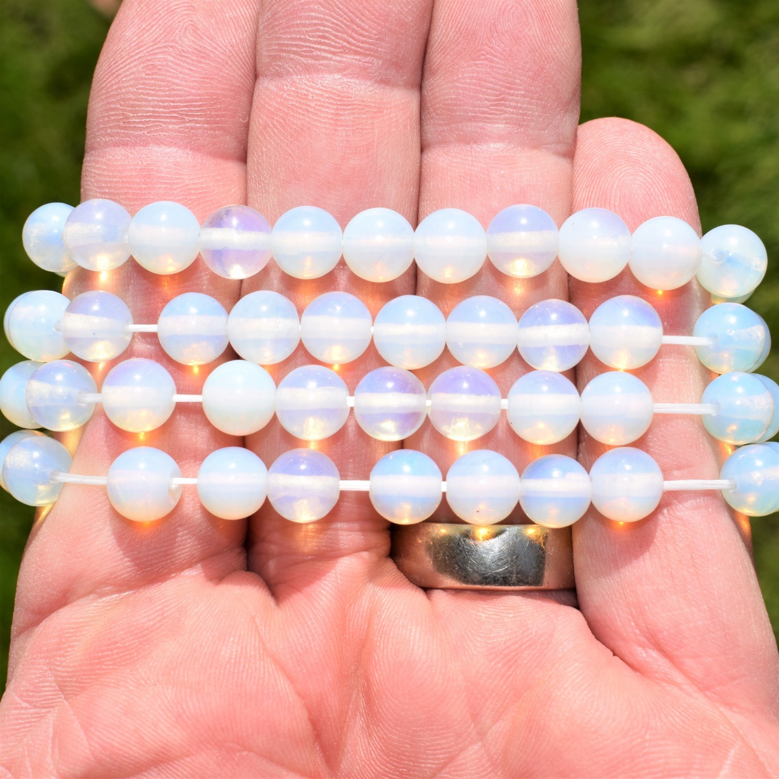 CHARGED Radiant Opalite Crystal 8mm Stretchy Bracelet + Baby Selenite Heart