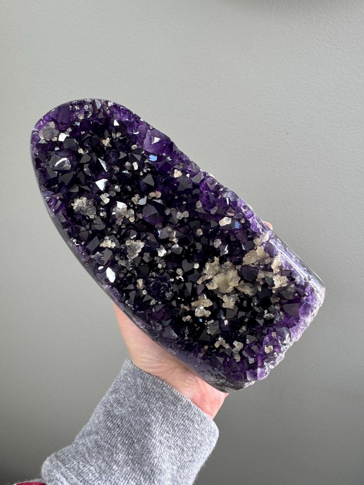 Amethyst Calcite Geode Dark Purple High Quality Crystal Cluster Cut Base 344