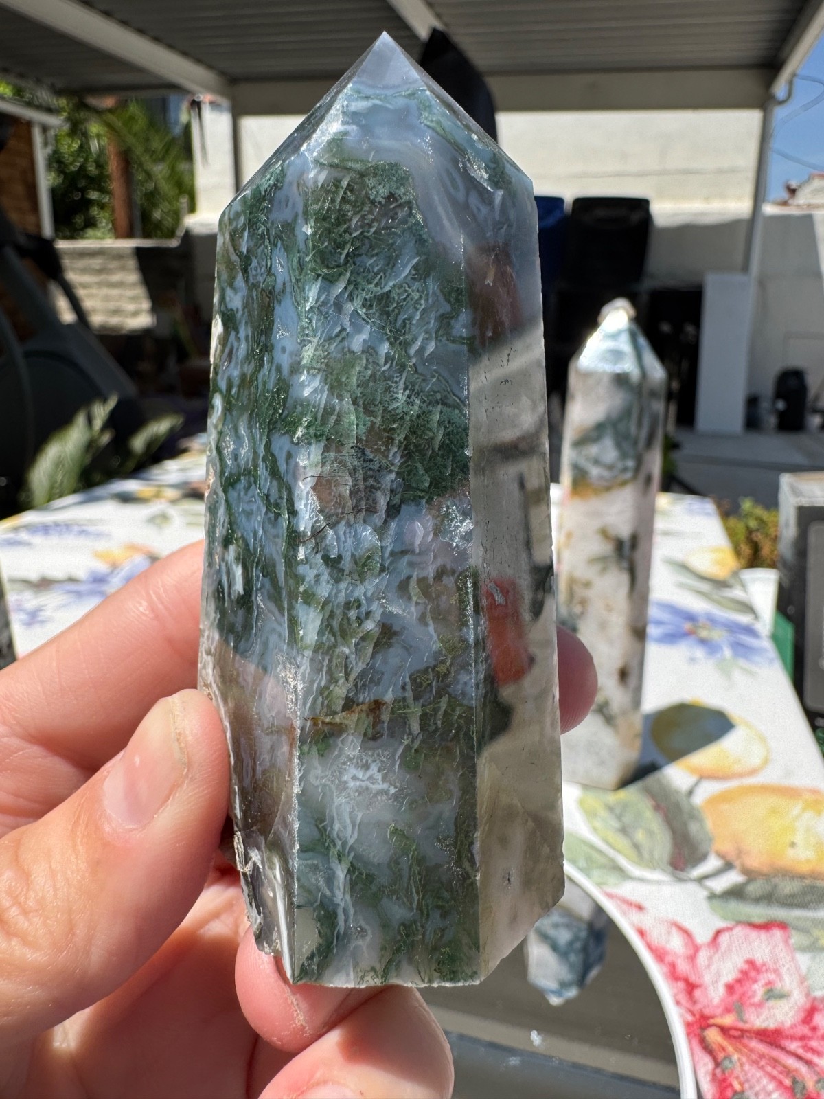 Small 204g 3.5” Blue/Green Moss Agate Tower Column Pillar – #G174