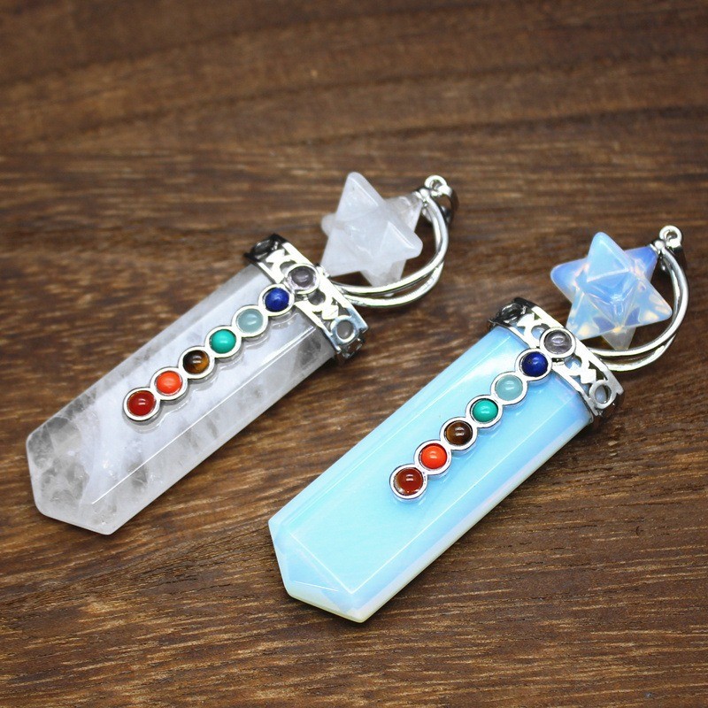7 Chakra Natural Crystal Sword Pendant Merkaba Aventurine Healing Jewelry Gift