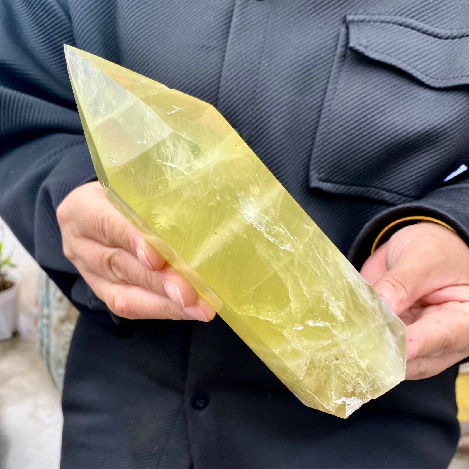 1.92LB Natural yellow crystal obelisk Crystal energy column Reiki healing-