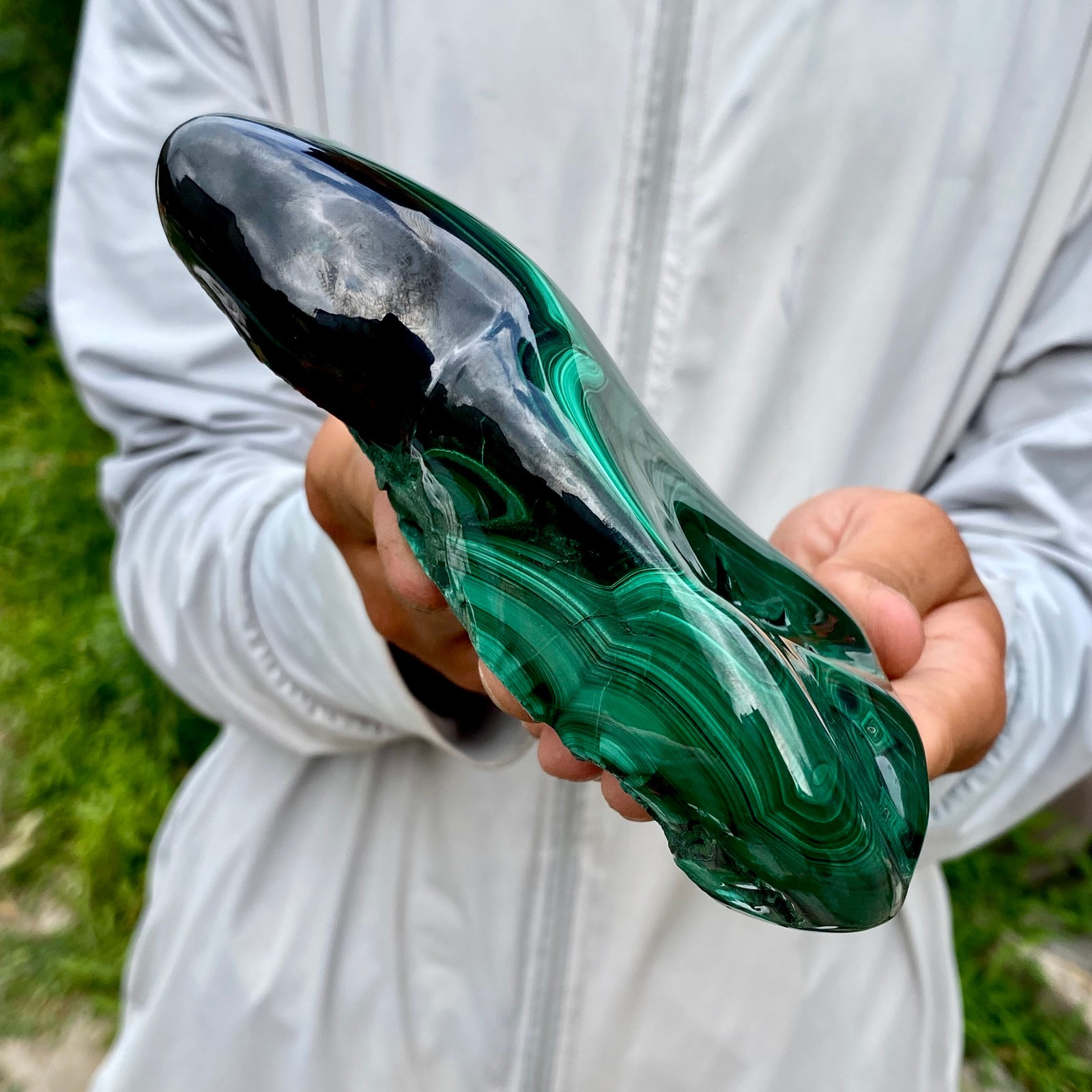 2.53LB Natural Glossy Malachite Cat Eye Transparent Cluster Rough Mineral Sample