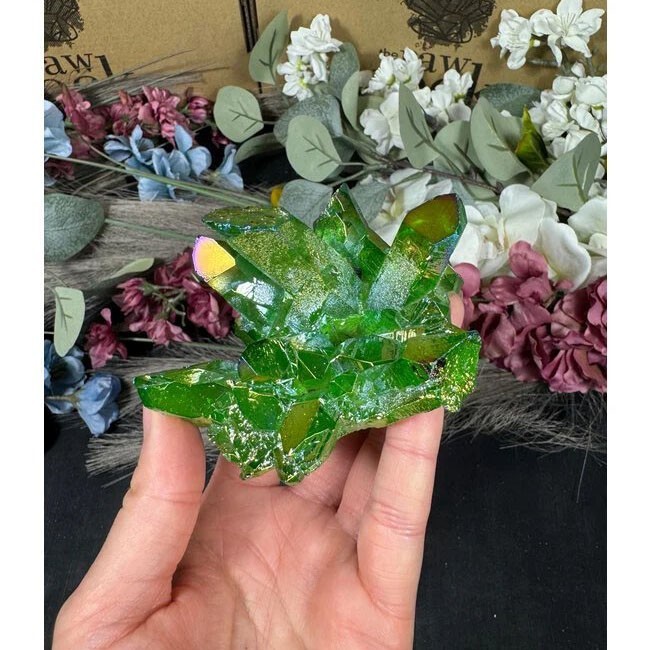 80-100g Green Angel Aura Quartz Cluster Natural Green Coated Crystal Geode Decor