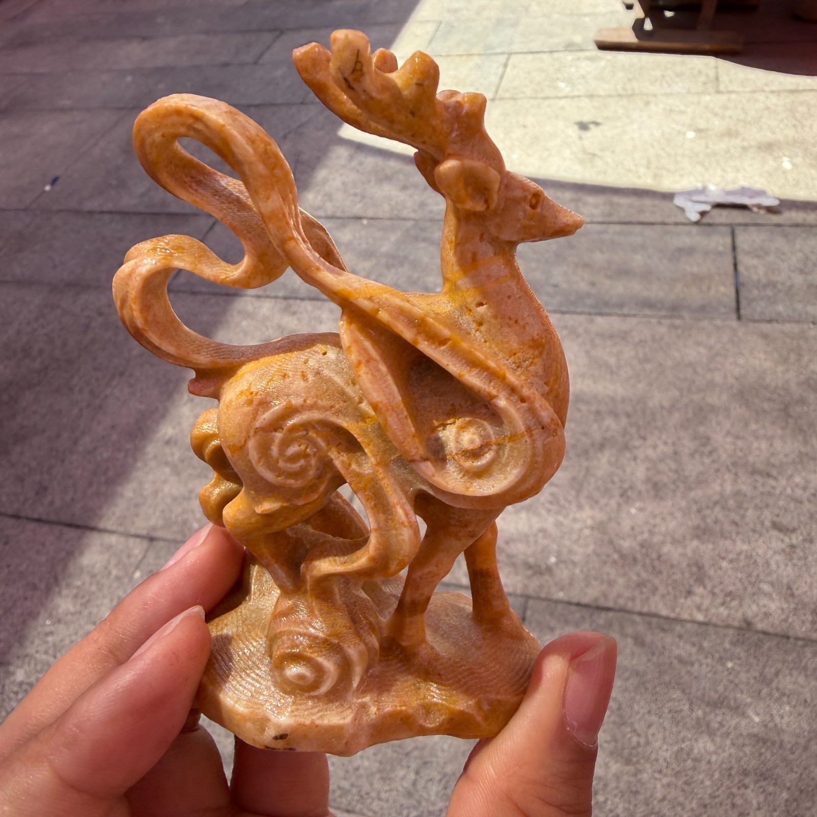 1pc Natural yellow jade Crystal Carved deer skull Stone Decor gift