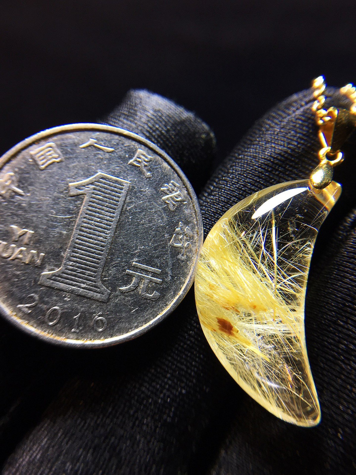 Natural Titanium Crystal Golden Hair Crystal Crescent Moon Pendant Choker