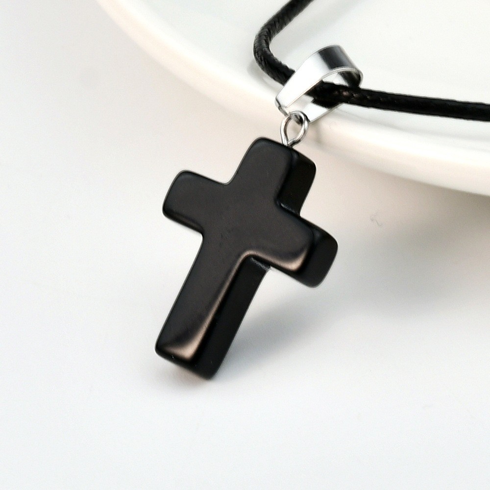 Fashion Crystal Cross Pendant Necklace Mixed Charms on Leather Rope Jewelry