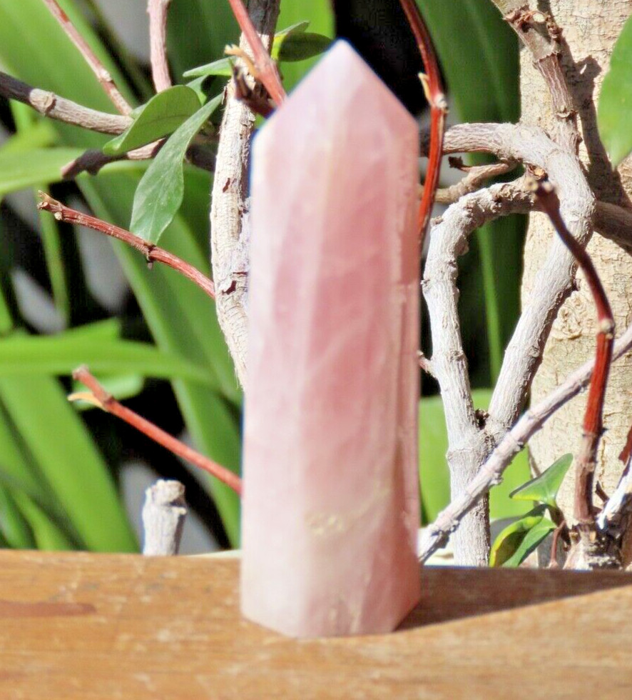 Polished Rose Quartz Crystal Generator 85mm Tall 76 Grams Natural Pink Point