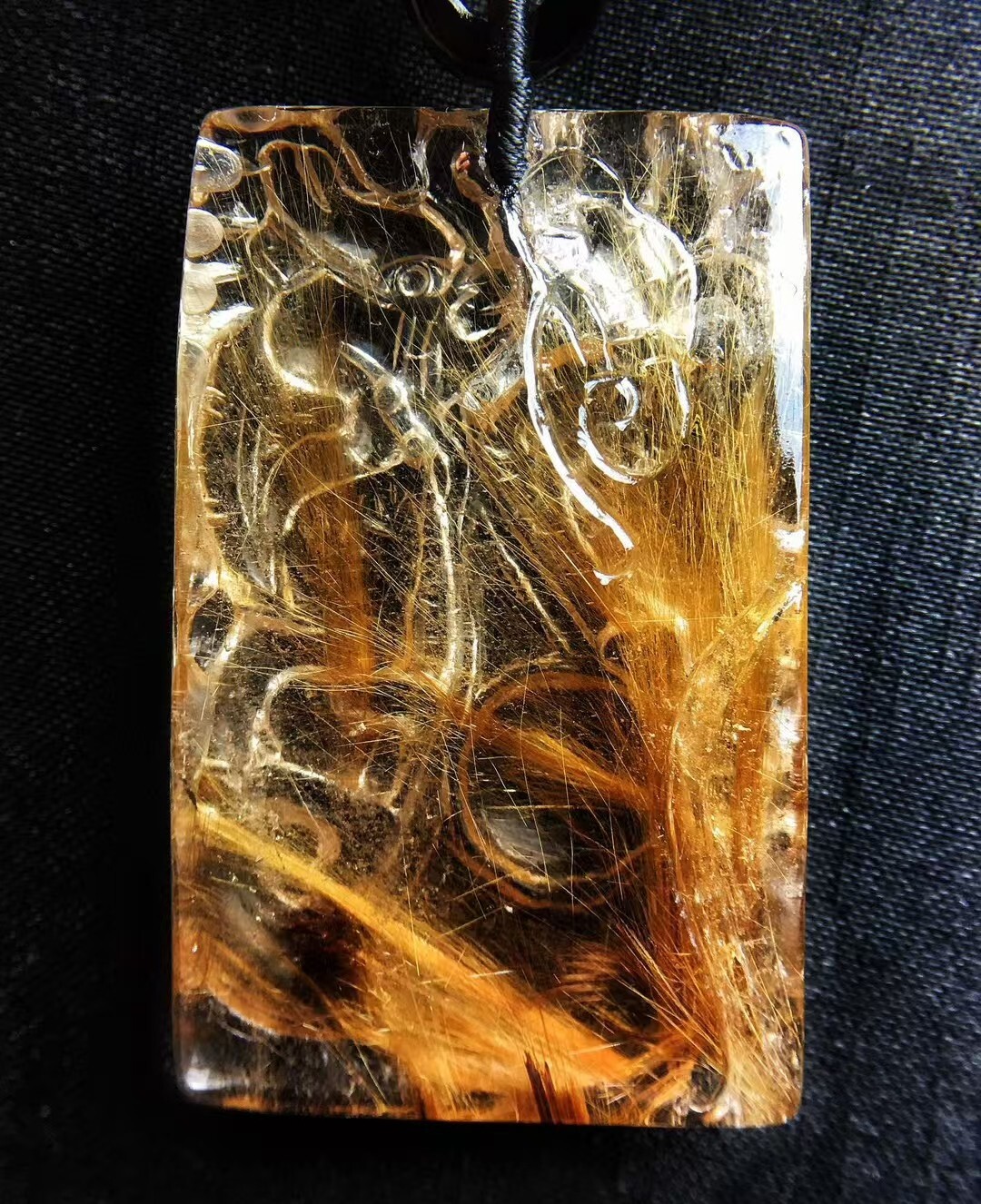 Natural Rutilated gold Chinese dragon quartz crystal Pendant Reiki Healing