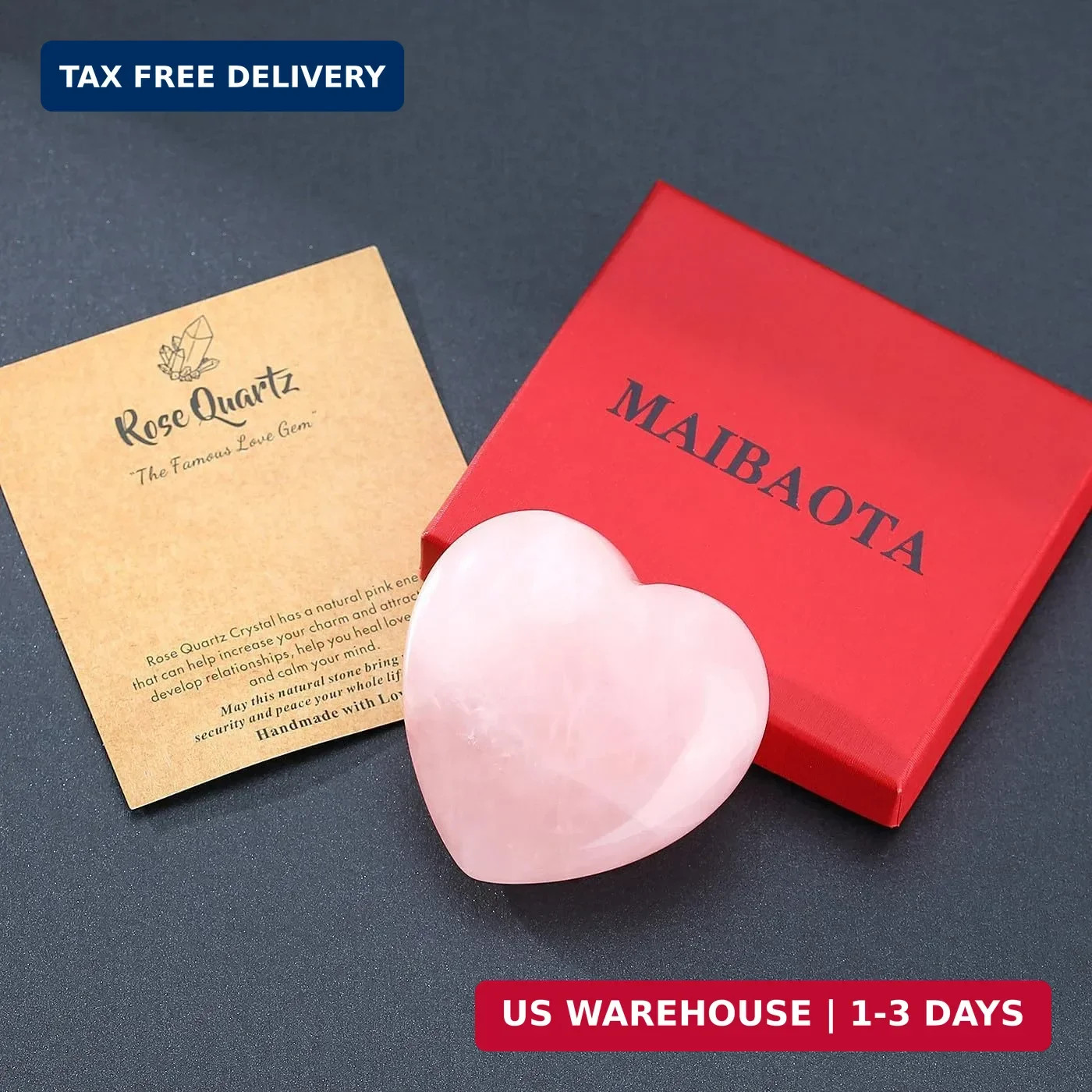 MAIBAOTA 60 mm Rose Quartz Crystals Heart Stone Mothers Day Birthday Gifts for M