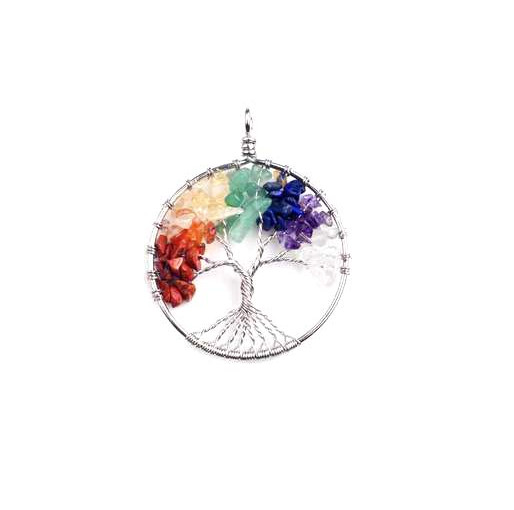 Multicolour Crystal 7 Chakra Stones Tree of Life Pendant for Men and Women