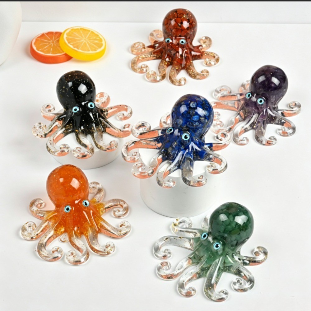 Natural Crystal Chips Resin Octopus Handmade Reiki Healing Desk Energy Decor