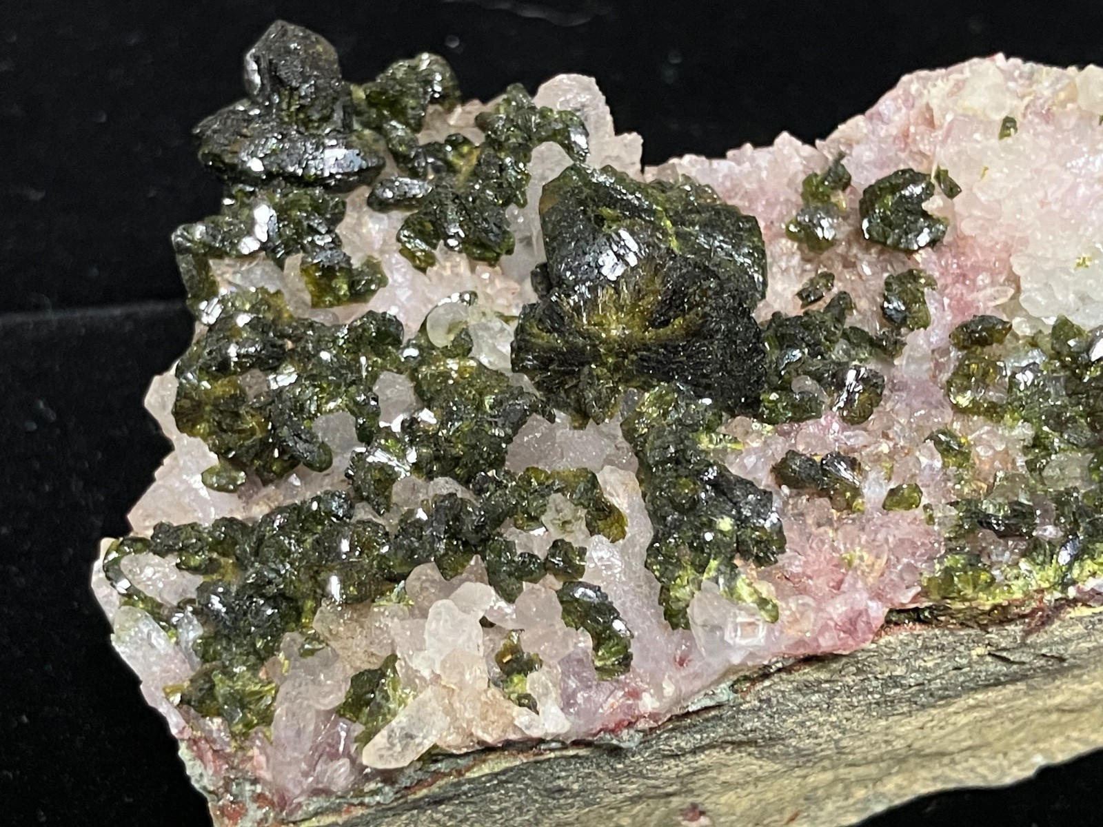 Epidote and pink Quartz cluster