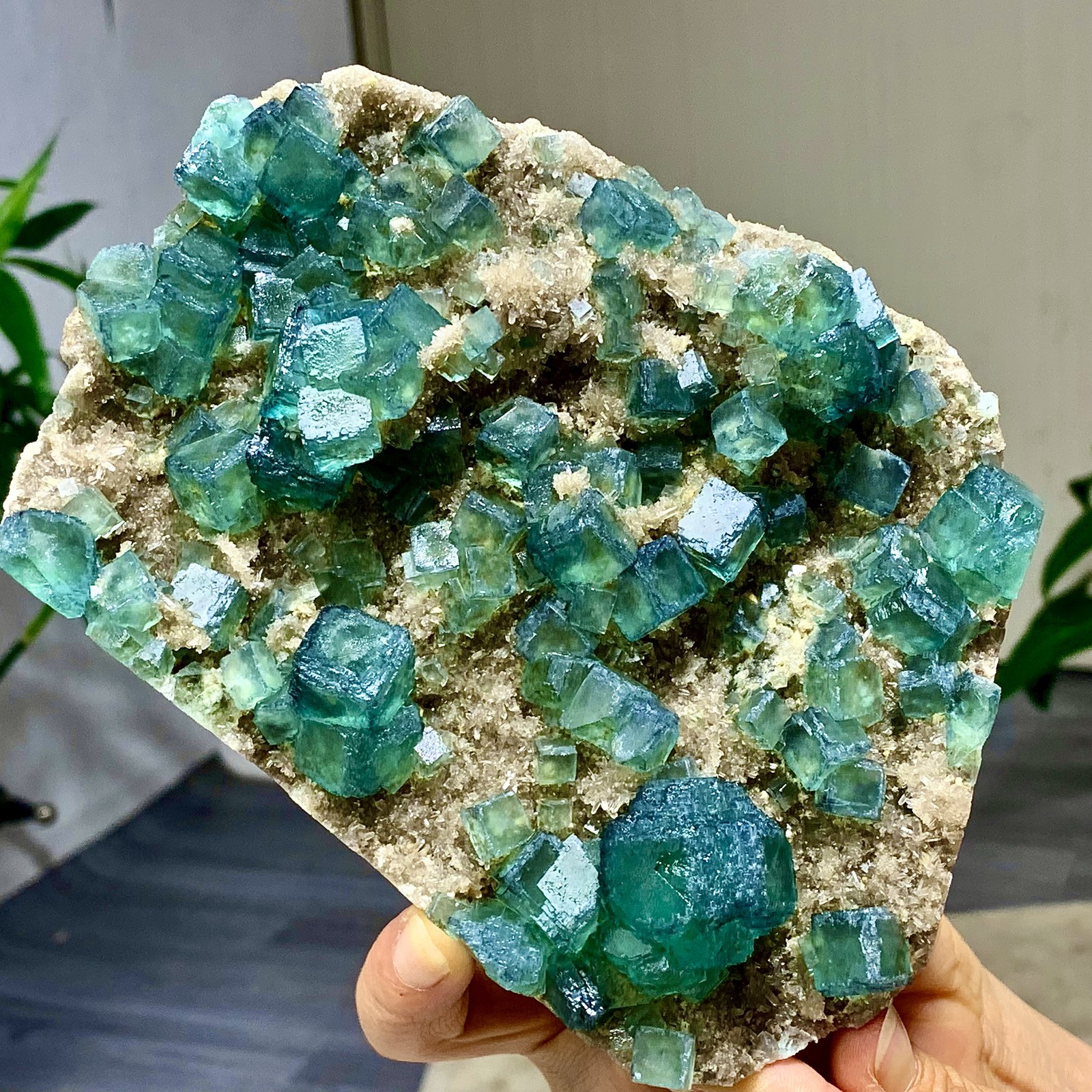 1.92LB Rare transparent green cubic fluorite mineral crystal sample/China