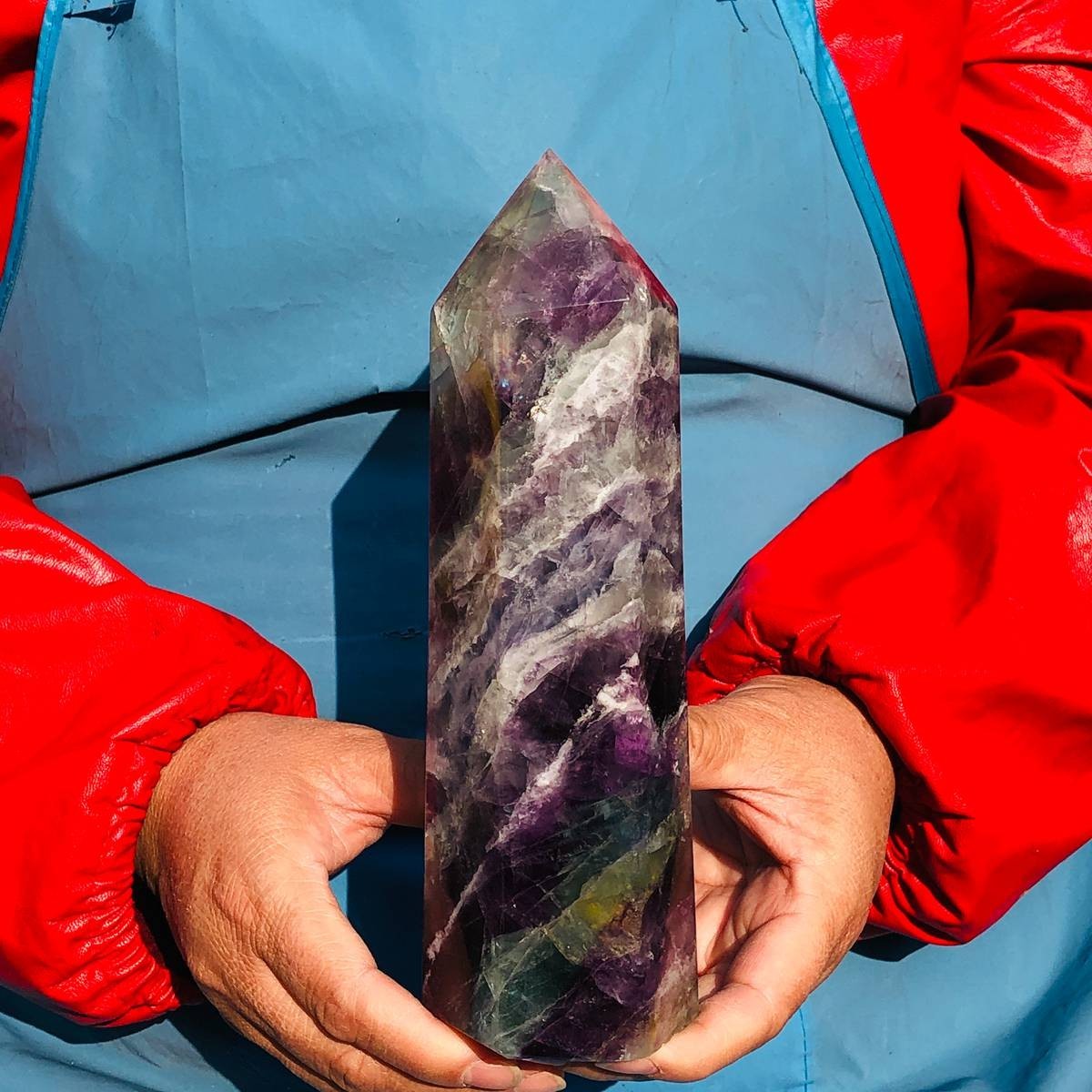 2pcs 5.72LB Natural Colourful Fluorite Obelisk Quartz Crystal Tower Healing