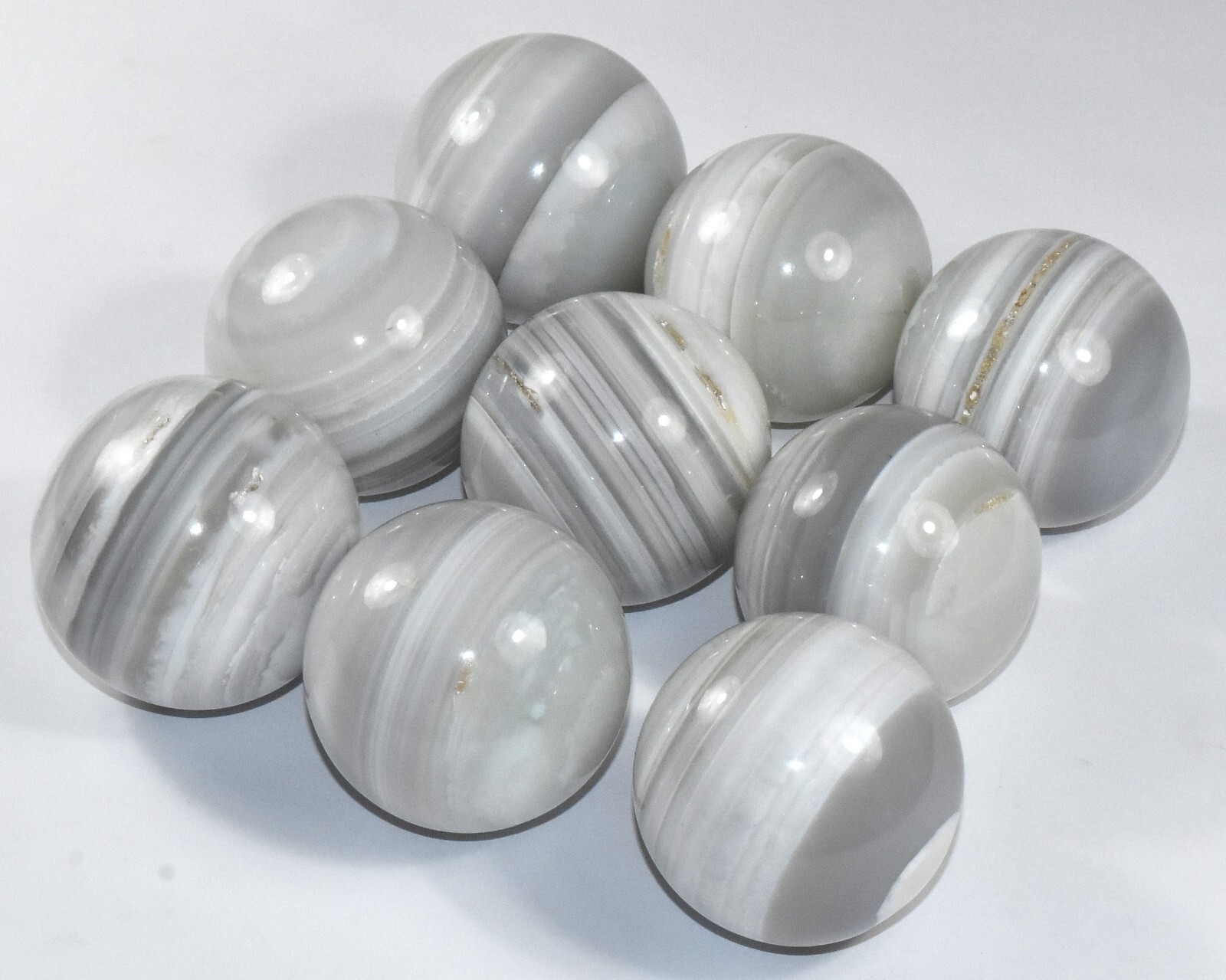 49mm Silverish White Banded Agate Sphere Polished Chalcedony Mineral India (1PC)