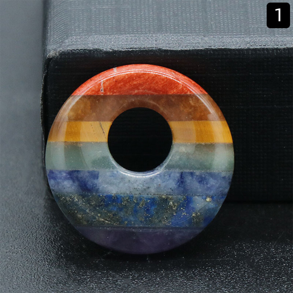 Natural Chakra Crystal Large Hole Donut Pendant Colorful Gemstone Round Circle