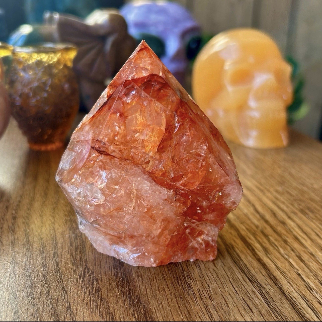 Fire Quartz Half Polished Point Natural Crystal Gemstone