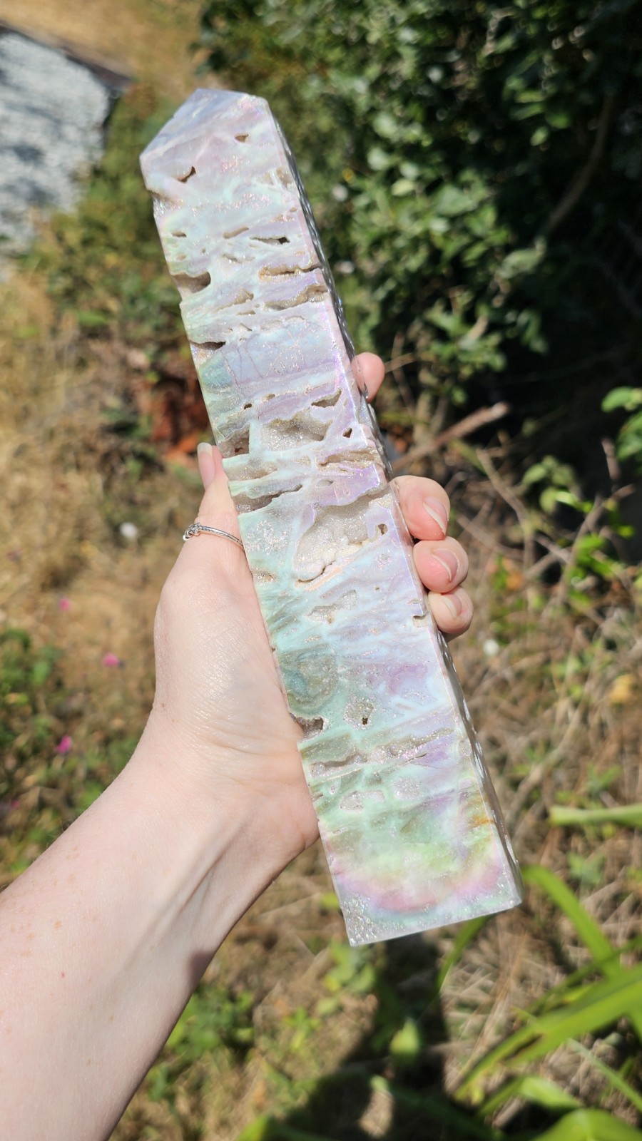 large Druzy Rainbow Angel Aura sphalerite crystal tower 755g 26.2cm
