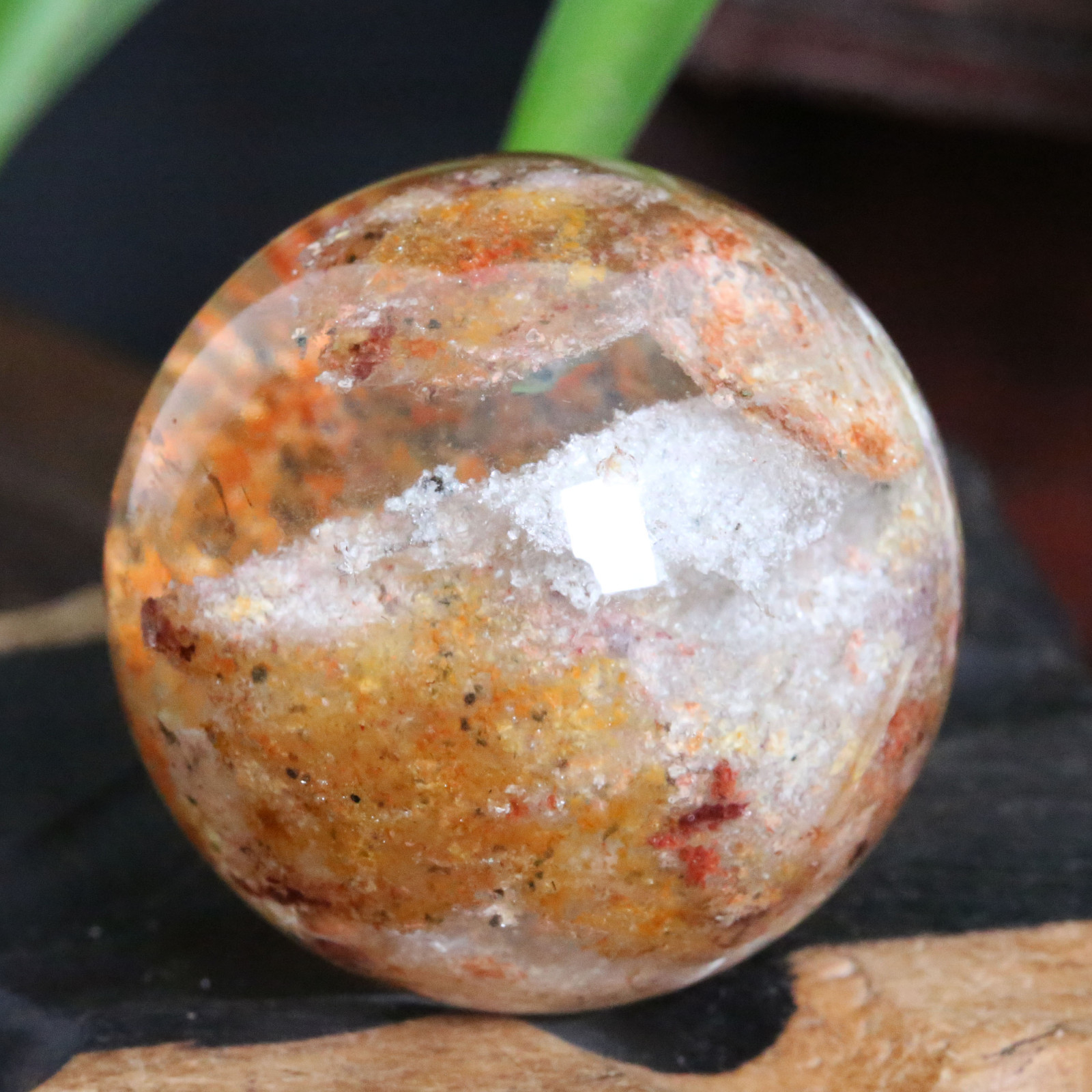 A3925-43mm-106g Natural quartz green ghost crystal ball specimen