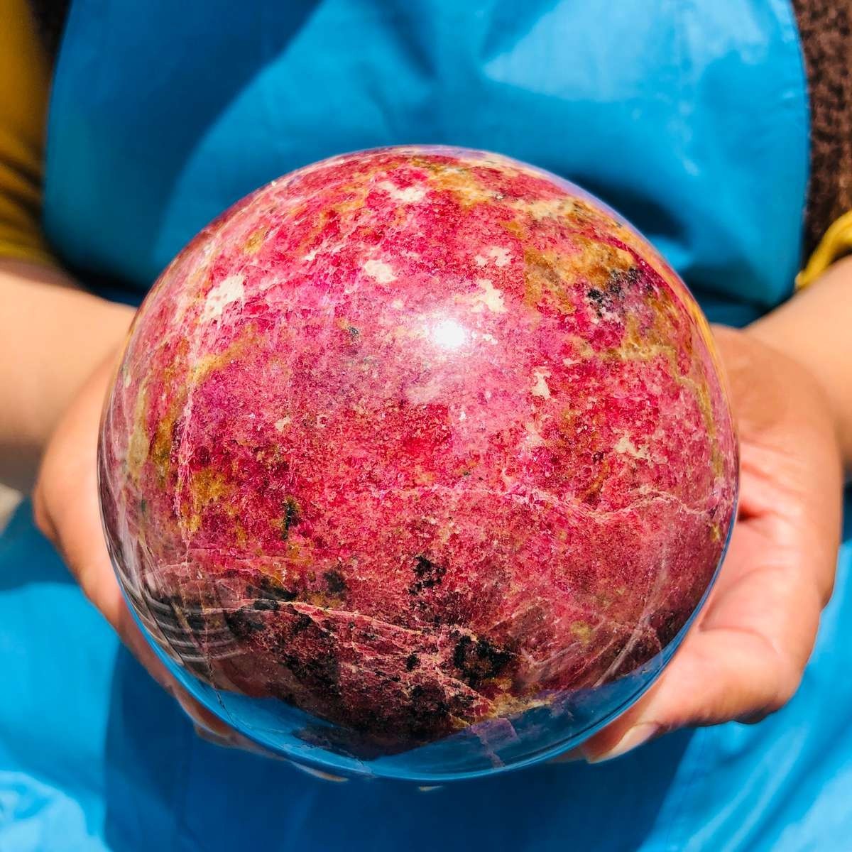 4.4 LB Natural Rhodonite Crystal Sphere Pink Black Healing Gem Stone 4795