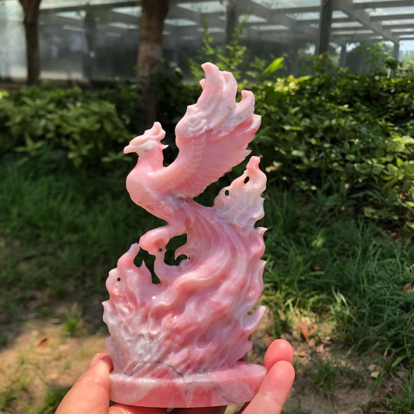 1pc Natural Pink Opal Quartz Carved Crystal Phoenix Skull Reiki Healing Decor