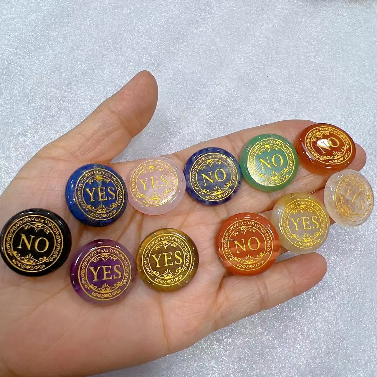 5PCS Crystal Yes No Decision Maker Coin Engraved Worry Stone Divination