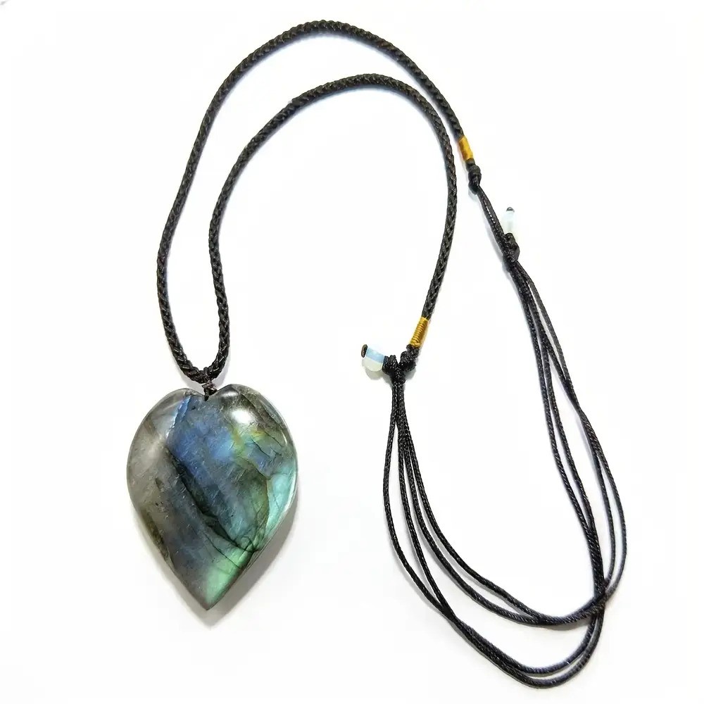 Labradorite Heart Shape Pendant Quartz Crystal Necklace Healing Lover Gift