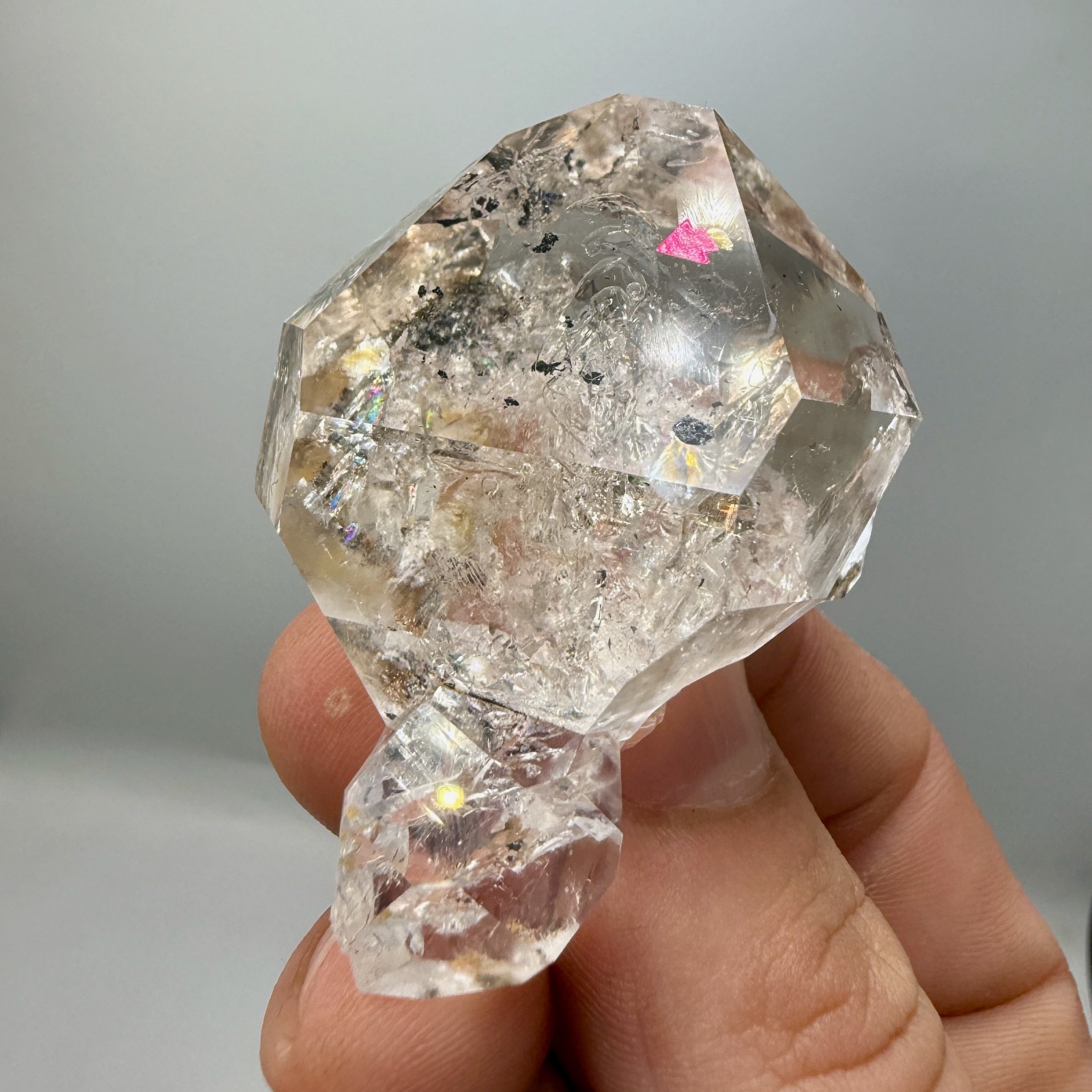 Enhydro Herkimer Diamond Gem Cluster w/ Moving Gas Bubble, Light Smoky Phantoms