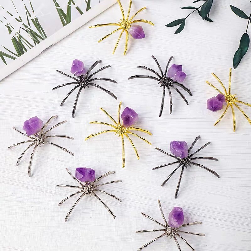 Mix Natural Spider 10pcs Crystal Quartz Skull Alloy l Reiki Random Gift 50mm