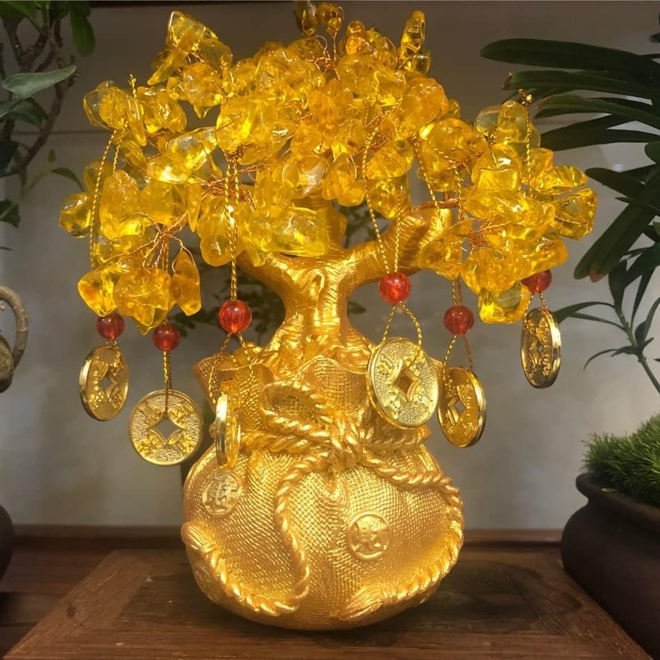 Beautiful Potted Golden Yellow Crystal Fortune Tree – Ideal Gift for All Seasons