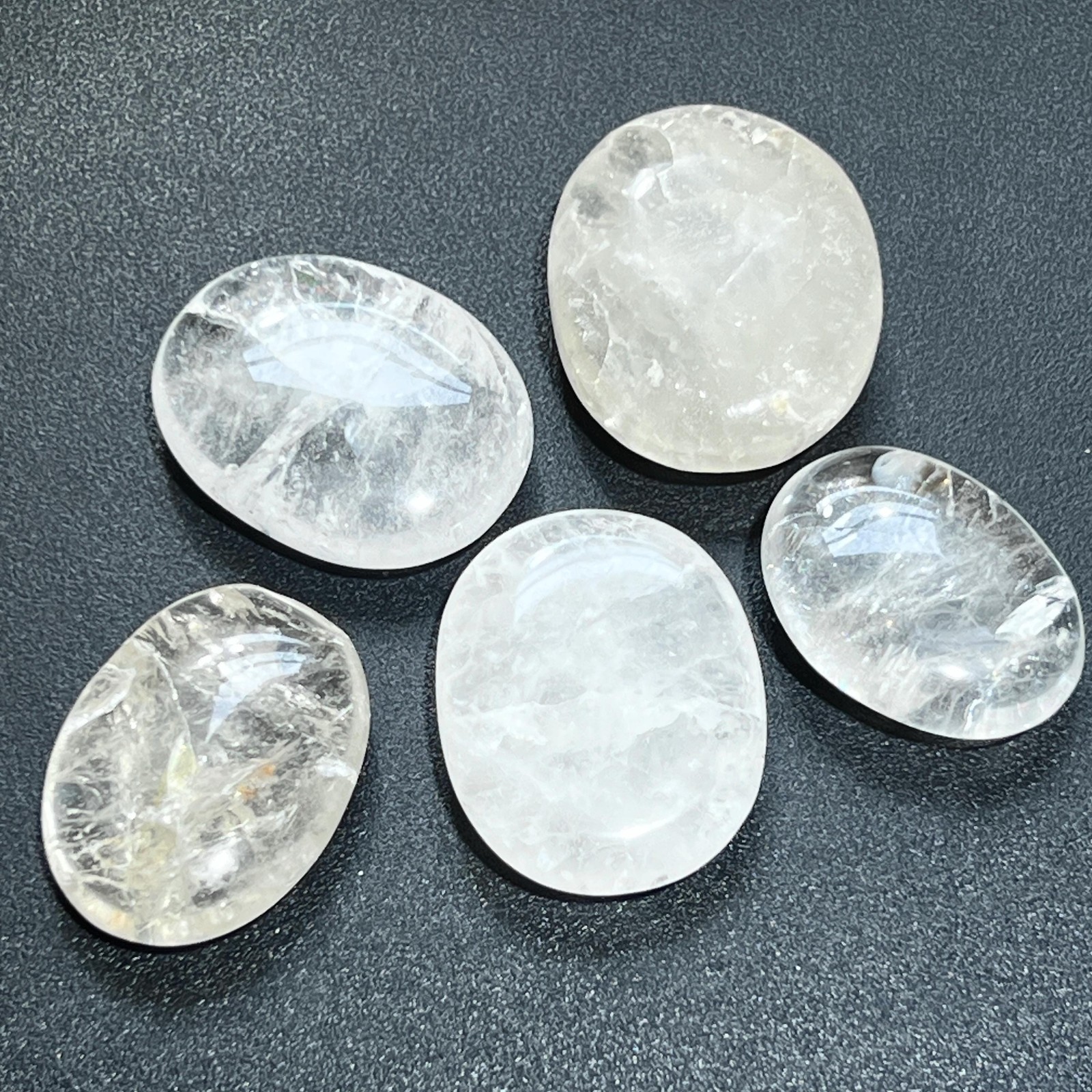 Clear Quartz Crystal Palm Stone Carving Genuine Mineral