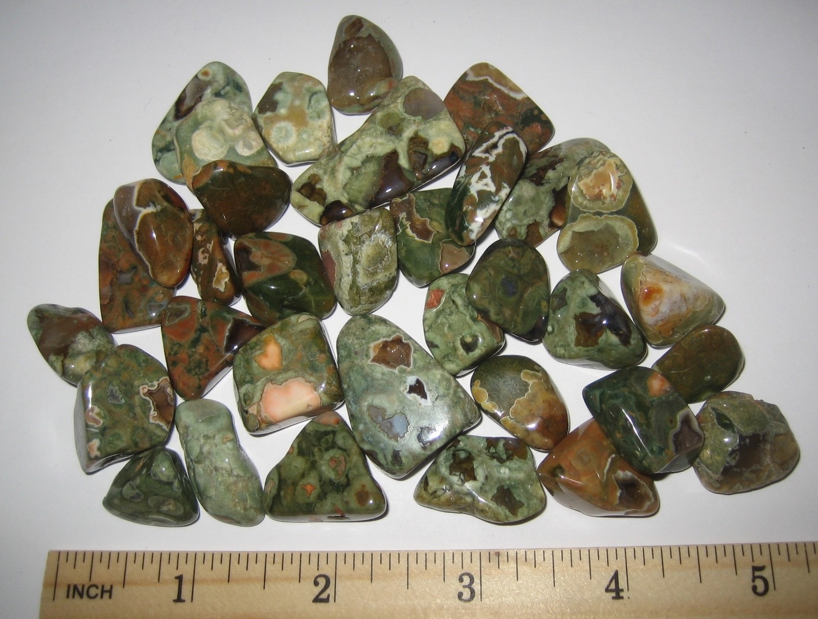 32 A+ TUMBLED POLISHED 0.6″- 1″ RAINFOREST JASPER STONES AUSTRALIA 141.8grams *3