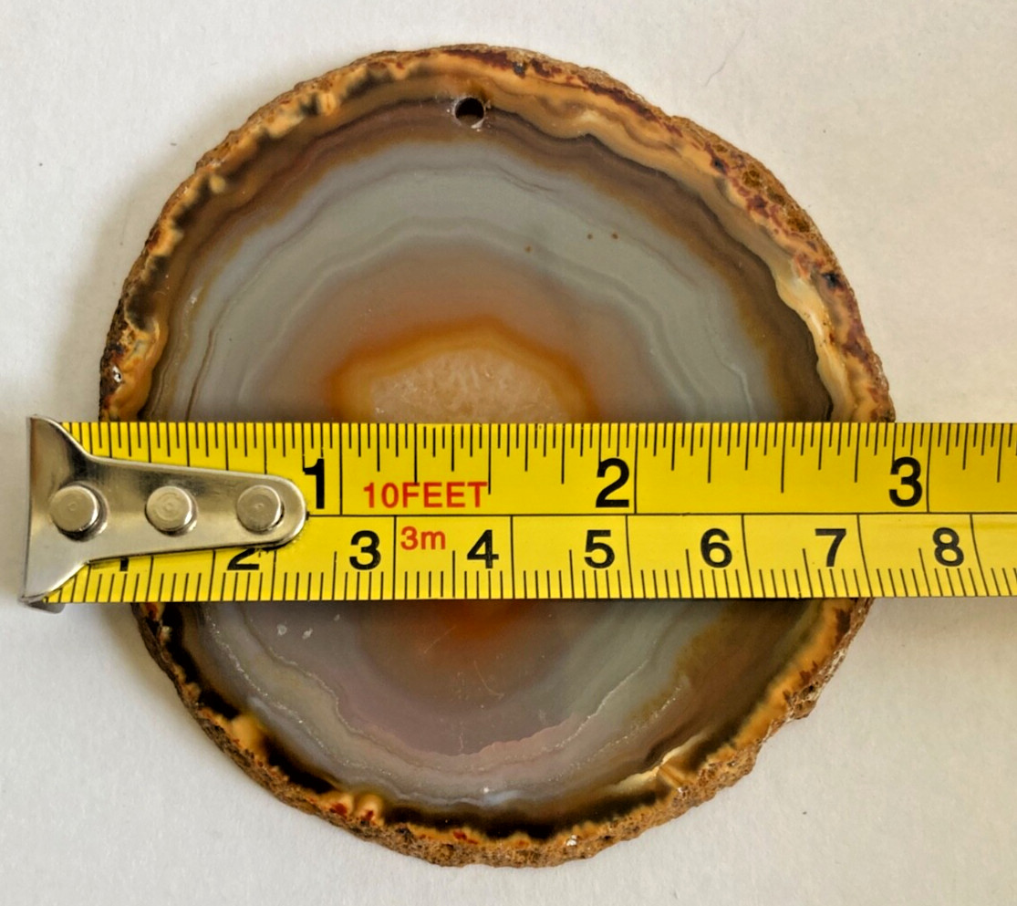 Amber Agate Slice Geode Slab Brazilian Stone Dyed (hole drilled for hanging)