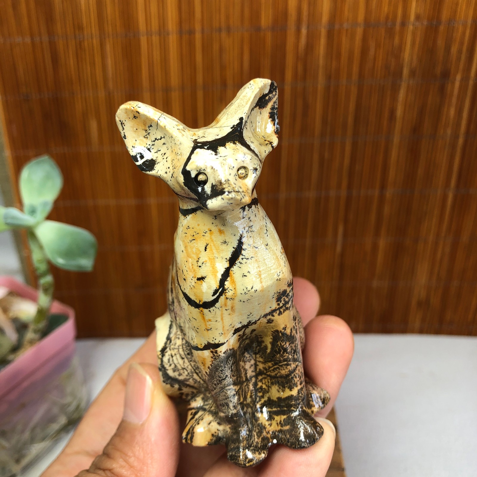 Rare Natural Traditional Chinese Painting Hand Carving Animal Model 136g g8397