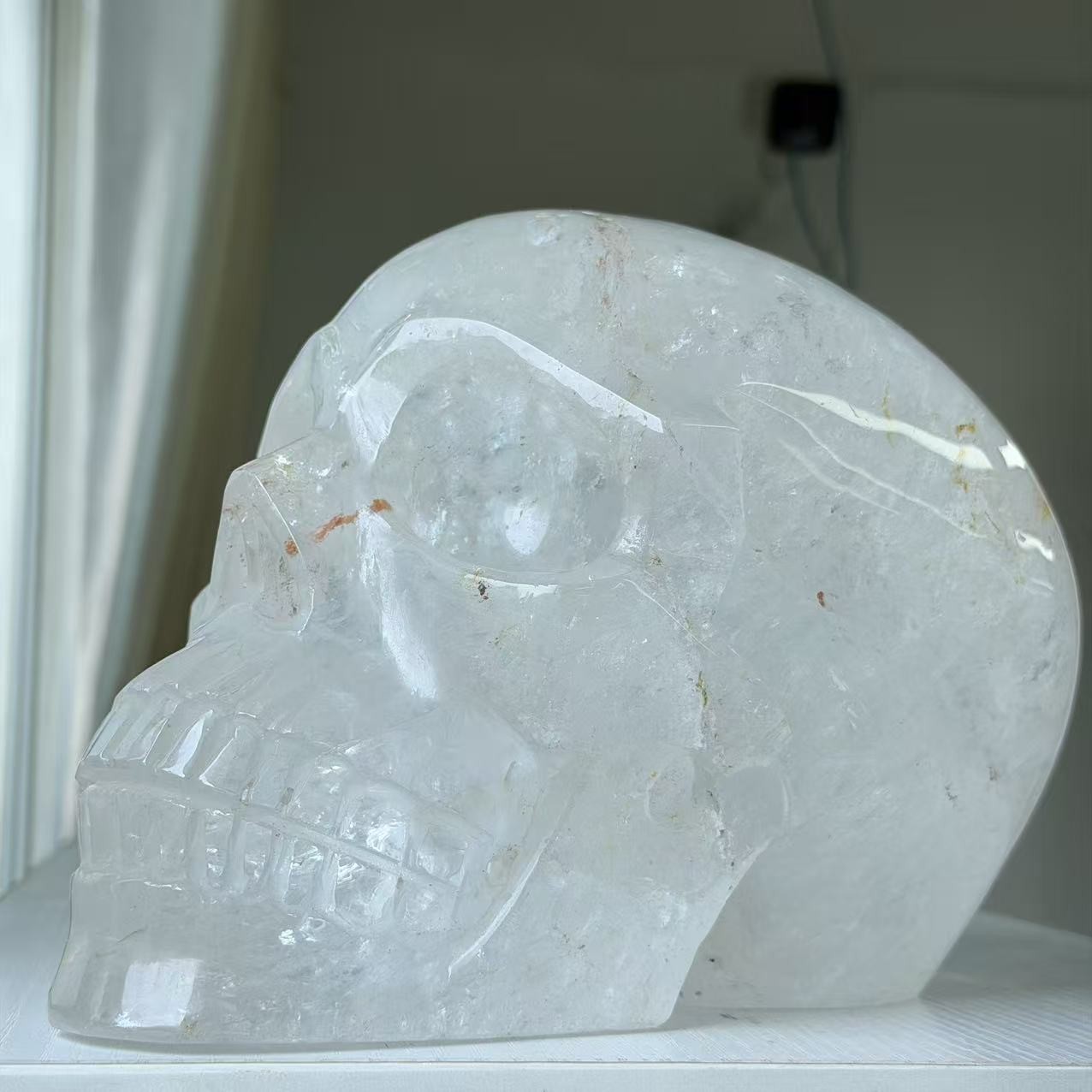 13.8LBHuge Natural Hand Carved Clear Quartz Skull Crystal Carving Decor Fengshui