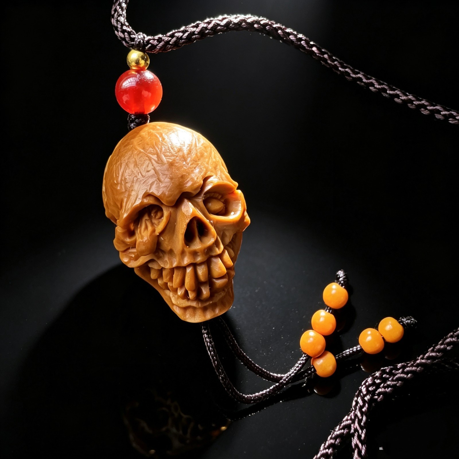 Hand Carved Walnut Shell Skull Pendant, Collectible Gothic Wiccan Charm