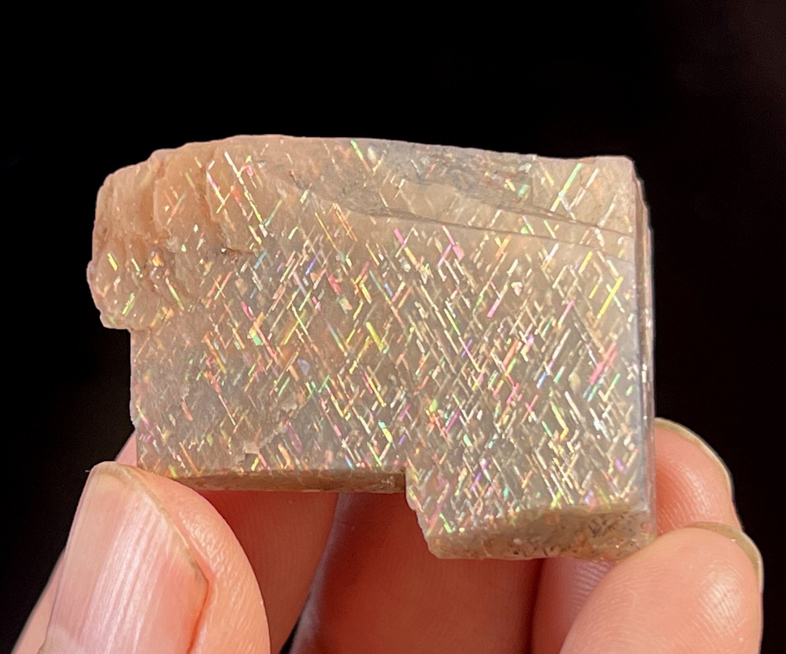 63ct 34mm RAW Rainbow Lattice Sunstone, both sides beautiful