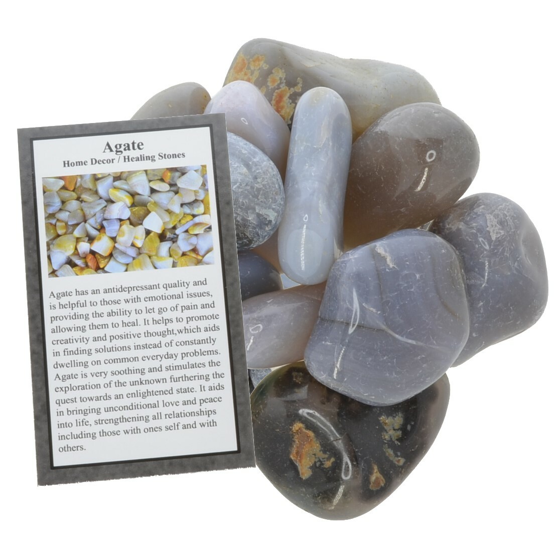 1/2 lb Grey Agate Tumbled Stones – Grade 1 – XLarge – 1.5″ to 2″ Avg.