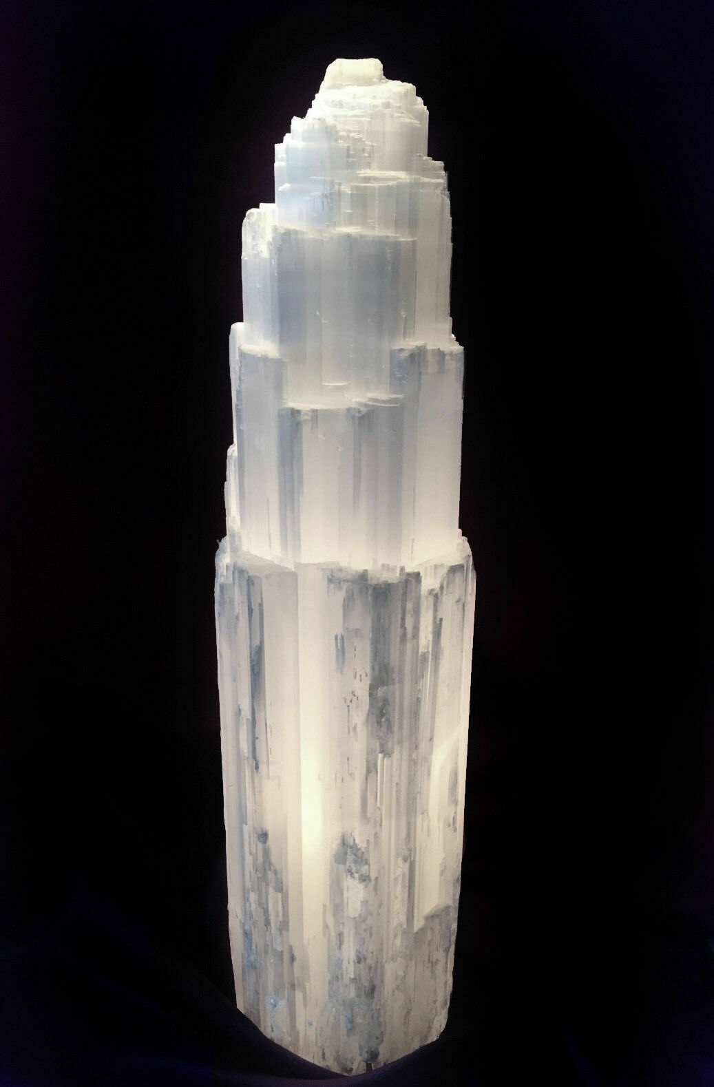 XL Selenite Crystal Tower Lamp ” Natural Healing Light White & LED Cord Bulb 14″
