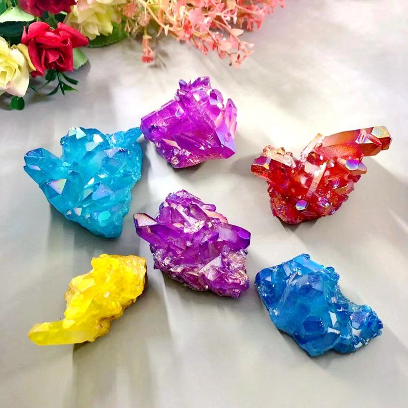 Natural Quartz Angel Aura Titanium Crystal Cluster Healing Rough Stone Specimens