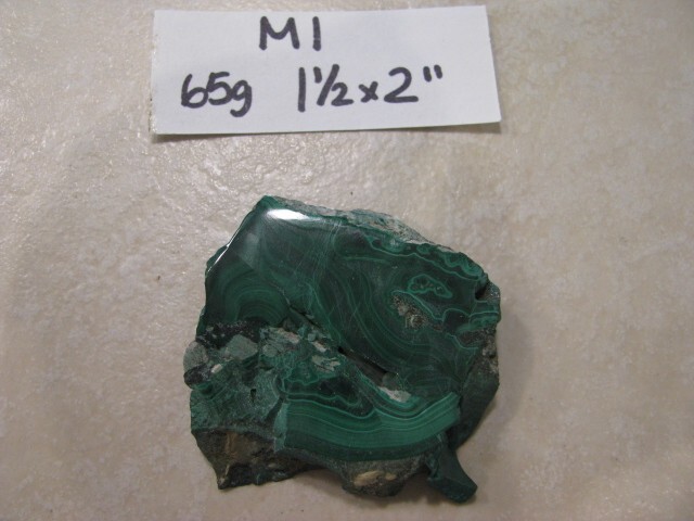 M1 – 65g PALM SIZE MALACHITE SLAB 2 SIDE POLISHED GEMSTONE CONGO slice lapidary