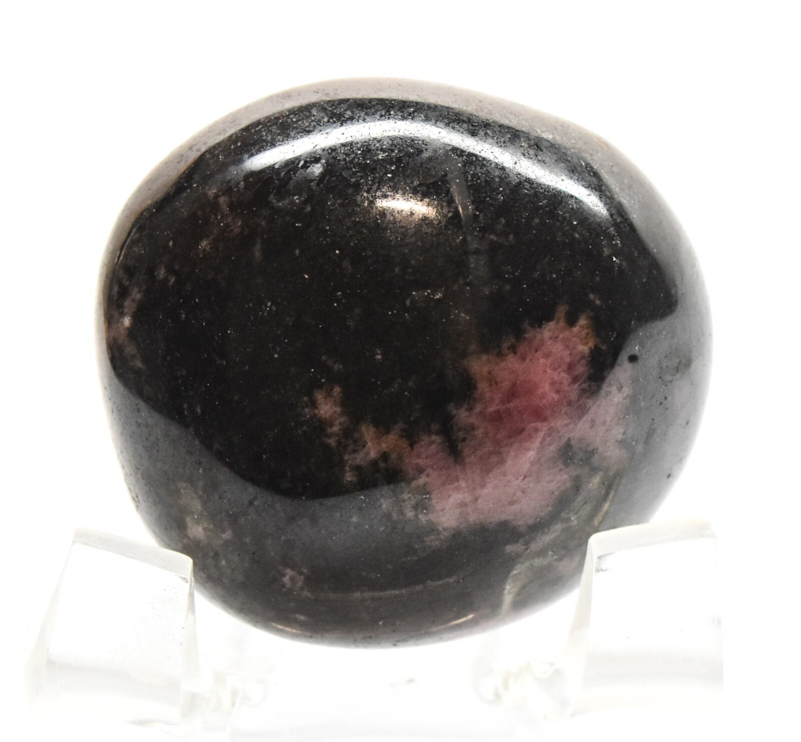 36mm Pink Black Rhodonite Pebble Polished Palm Stone Crystal Mineral Madagascar