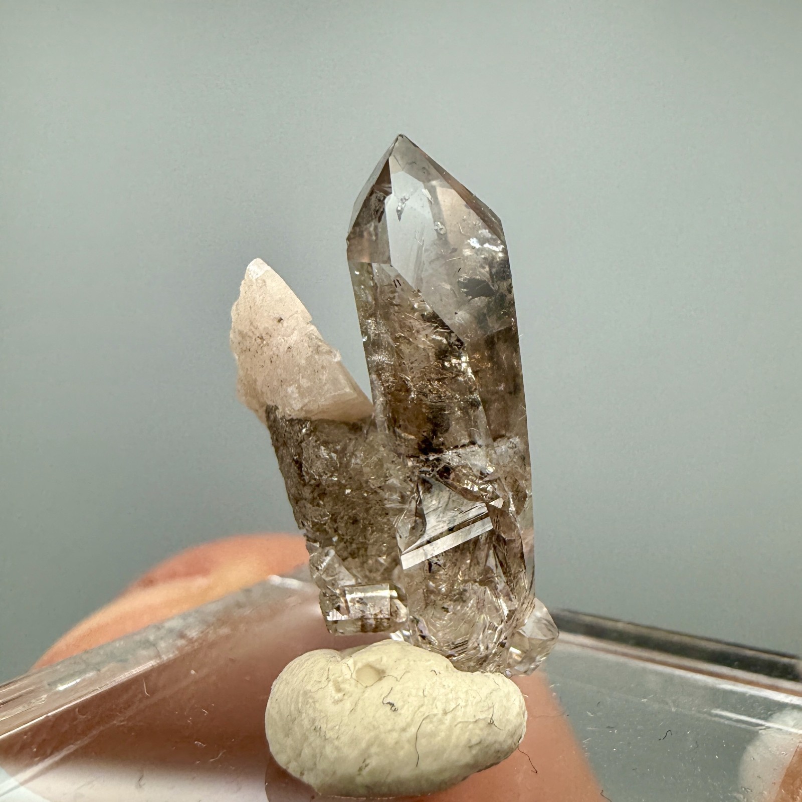2.07 g Herkimer Diamond Cluster Perched on Druzy Quartz + Dolomite Crystal