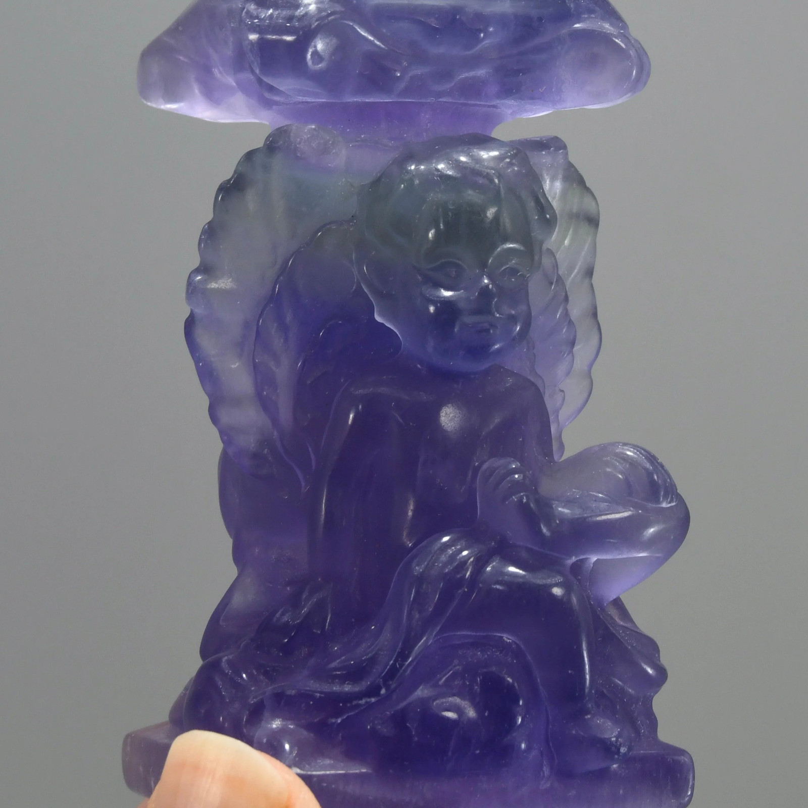 3in Fluorite Carved Crystal Angel Sphere Stand